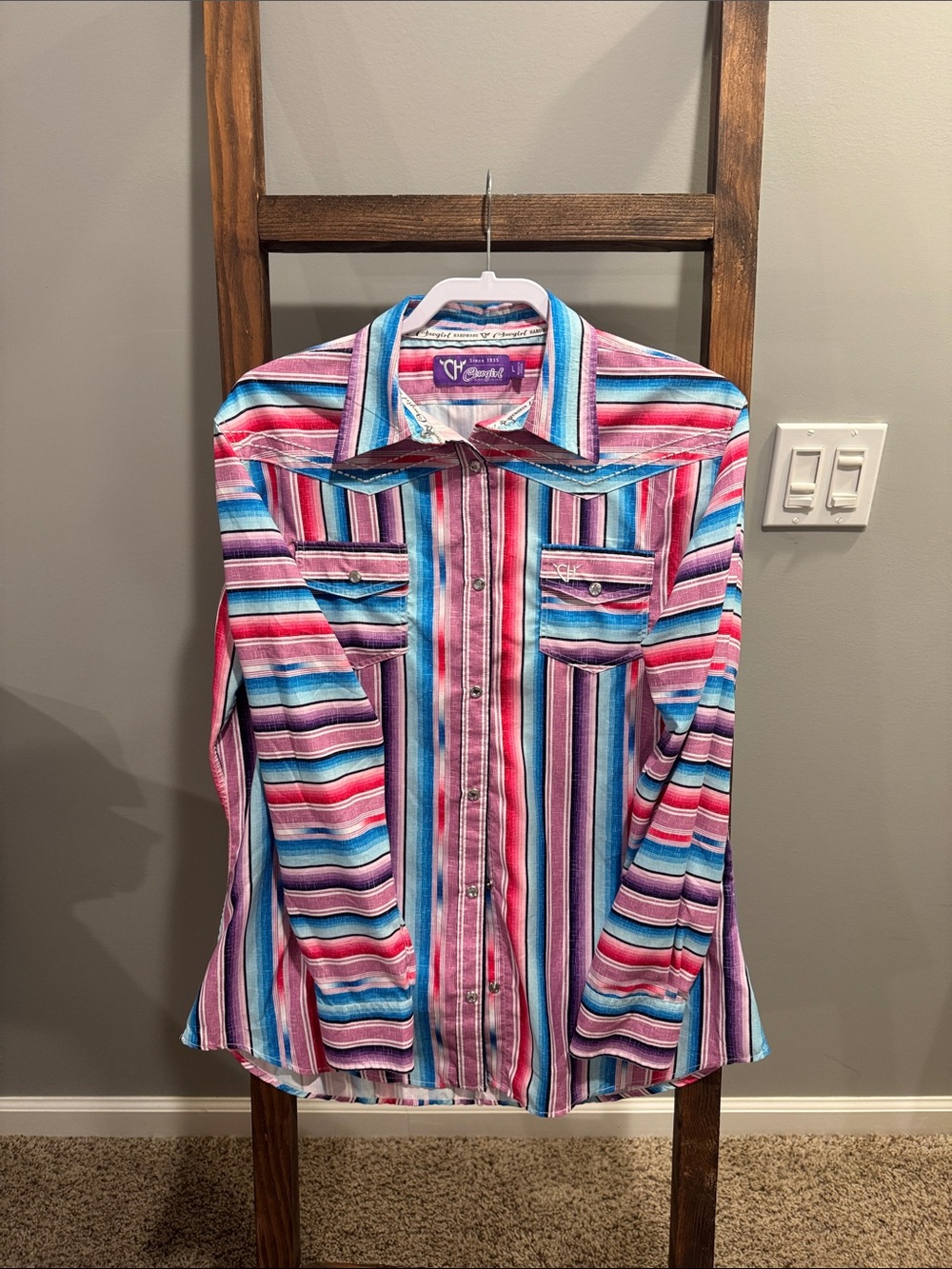 Wrangler Multicolor Striped Button-Down Western Shirt - Pink & Blue